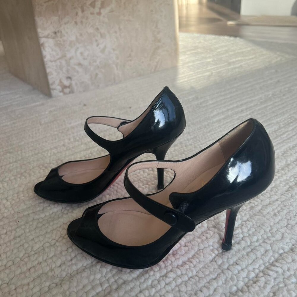 Christian Louboutin Black Patent Peep-Toe Mary Jane Pumps